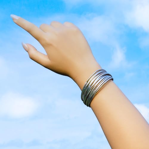 FANCY SHINY Boho Leather Bangle Bracelets Stackable Noodle Tube Bracelets Layered Wrap Cuff Bracelets with Magnetic Clasp - color: Silver