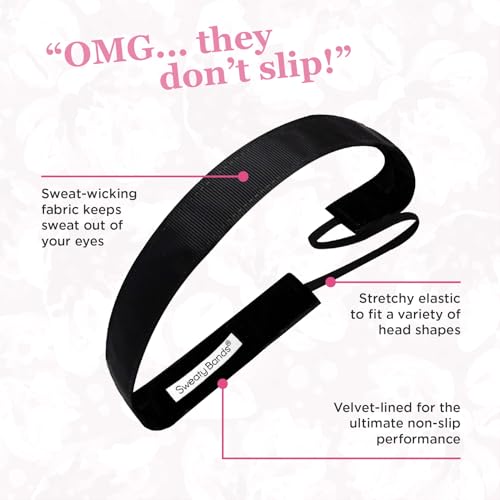 Sweaty Bands Womens Girls Headband for an Active Lifestyle - Non-Slip Grip Sweat-Wicking Velvet-Lined Braided Jeweled Hairband - Bling Twisted Black White