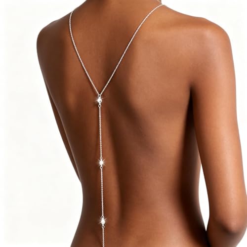 Rhinestone Back Chain Necklace for Women Bridal Wedding Sexy Rhinestone Backdrop Chain Waist Belly Chains Trendy Body Chains Jewelry - style: 4Silver