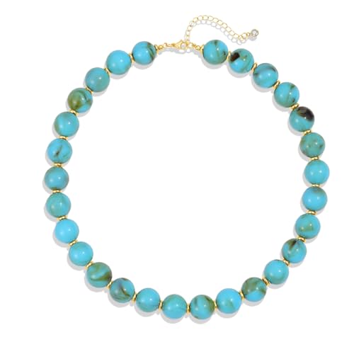 Colorful Beaded Necklace for Women Chunky Resin Beads Choker Necklaces Boho Statement Necklace Summer Vacation Y2K Jewelry - color: Turquoise
