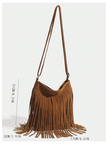 OYOANGLE Women's Fringe Bags Adjustable Strap Tassel Crossbody Bags Hippie Western Purse Cowgirl Shoulder Bag - color: Brown