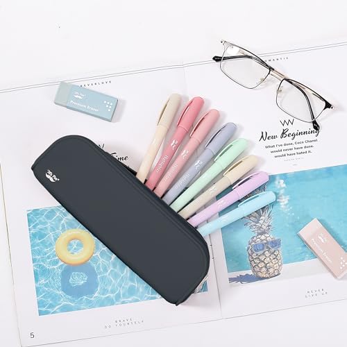 Mr. Pen- Silicone Pencil Case, Aesthetic Pencil Bag for Women, Makeup Pouch | Multifunctional Pouch for Stationery, Cosmetics and Electrical Goods Storage - color: Black