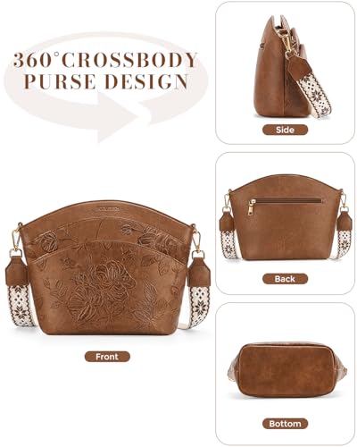 Crossbody Bags For Women, Vegan Leather Crossbody Purses with Boho Strap, Daily Travel Shoulder Handbag - color: Brown