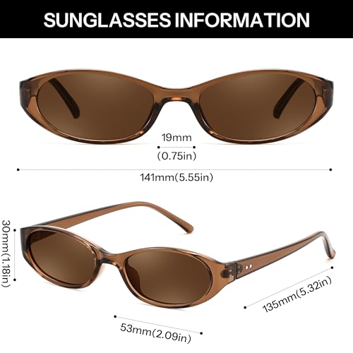 FEISEDY Retro Oval Womens Sunglasses, Trendy Cat Eye Skinny Chic Narrow Y2K 90s Small Sunnies B9177 - color: Brown Frame - Brown
