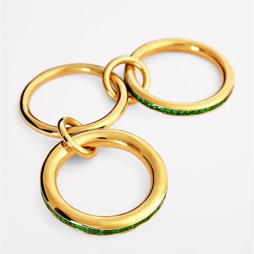 SLOONG Gold Stackable Rings for Women Non Tarnish, Dainty 18K Gold Plated Cubic Zirconia Rings, Silver Rose Gold Rings Set, Multi Ring Mixed Metals Stackable Ring Set for Women - style: 3PCS Gold+Green