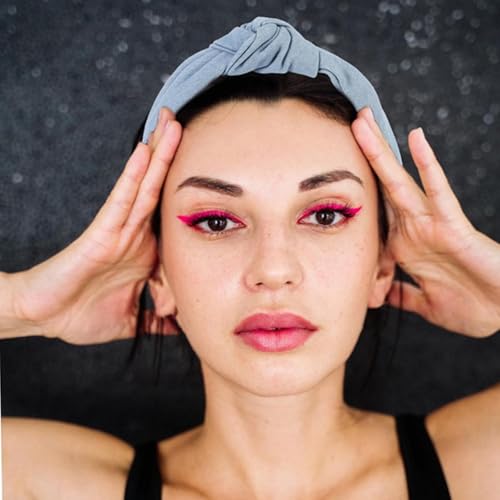 2 Pcs 6CM Wide Knotted Hair Hoops Vintage Denim Knot Headbands Non-Slip Elastic Top Thick Hairbands Dark Blue Light Blue