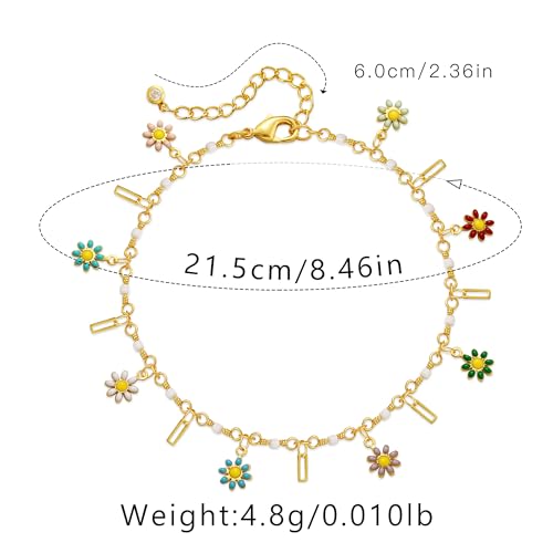 Yumikoo 18k Gold Plated Anklet Ankle Bracelets for Women - style: Colorful Flowers Square Rings