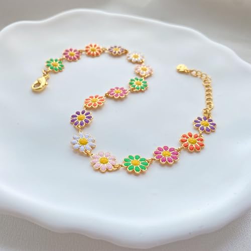 Yumikoo 18k Gold Plated Anklet Ankle Bracelets for Women - style: Colored enamel flowers