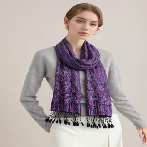 AUSEKALY Pashmina Feel Shawls Wraps for Women Rave Scarf Soft Silky Reversible Men Scarves - color: Purple Black