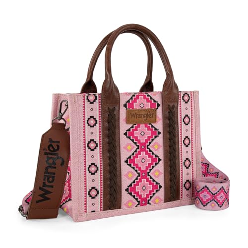 Wrangler Aztec Tote Bag for Women Boho Shoulder Purses and Handbags - color: Angel Diamond Light Pink (Guitar Strap)