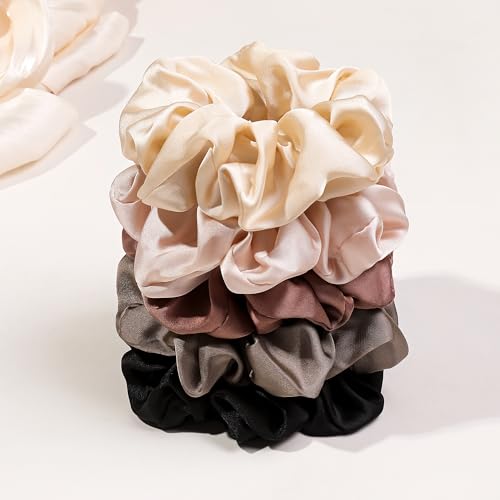 Hair Ties Scrunchies for Women's, Big Scrunchies Both for Thick Hair or Thin Hair Curl Hair No Crease Ponytail Holder No Hurt Your Hair - color: Soft Brown