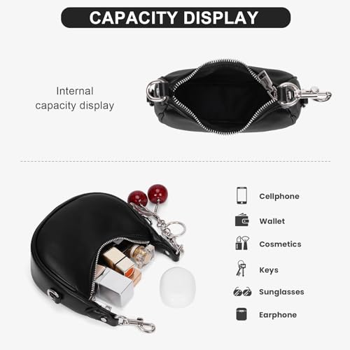 JQWSVE Small Top Handle Bags for Women Mini Purses Cute Ladies Handbags Crescent Mini Crossbody Bags with Cherry - color: A02-small-black