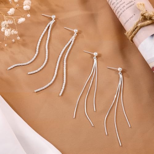 Long Dangle Earrings for Women 925 Sterling Silver/14K Gold Plated Tassel Chain Dangle Drop Earrings for Women Dainty Minimalist Dangling Drop Earrings for Prom Party Jewelry - style: Chain-4-Gold