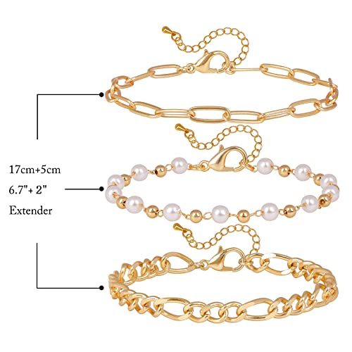 Dainty Pearl Chain Bracelets 14K Gold Bracelet for Women Adjustable Baroque Culture Jewelry Gifts for Mother Wife - color: D