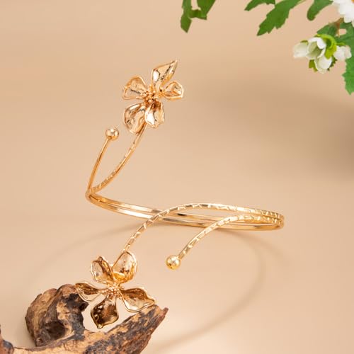 Arm Cuff for Women Gold Upper Arm Bracelet Minimalist Adjustable Cuffs Bangle Punk Dress Jewelry - style: Flower D