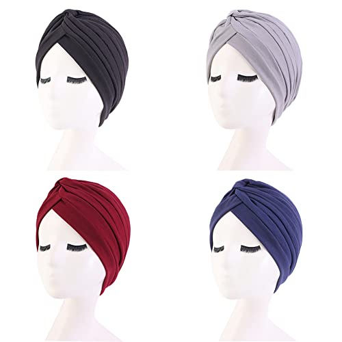 beauty YFJH Women's Cotton Turban Head Wrap Cancer Chemo Beanies Cap Headwear Cap Bonnet Hair Loss Hat - color: Black/Gray/Wine/Navy