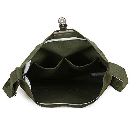 Covelin Women's Retro Large Size Canvas Shoulder Bag Hobo Crossbody Handbag Casual Tote - color: Black Olive