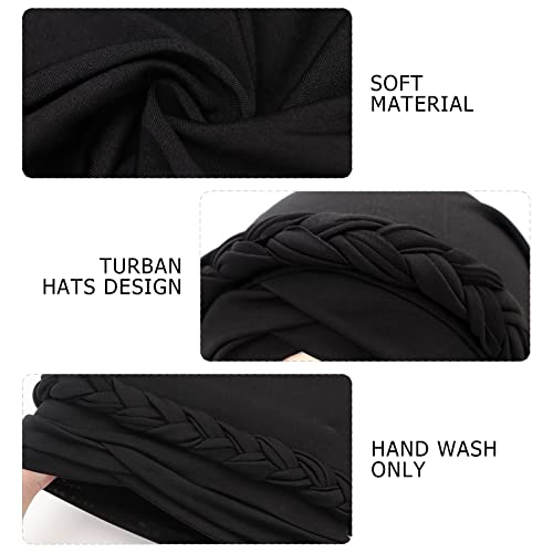 African Women Turban Caps Beanie Pre-Tied Twisted Braids Headwraps for Women Head Scarf Chemo Cancer Headwear Cap - color: 3 Pack Twisted Braid: Black/White/Dark Grey