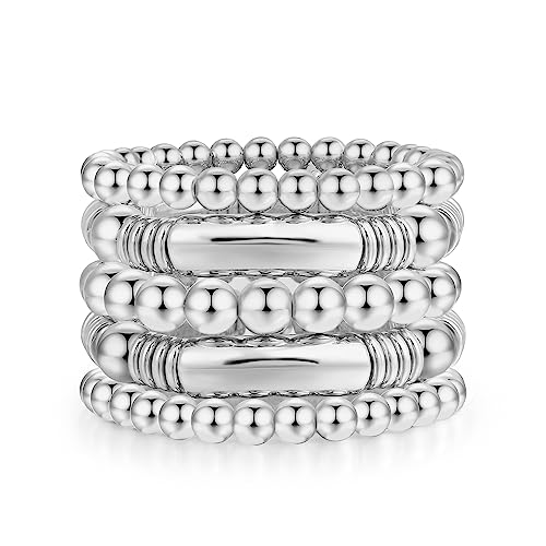 14K Gold Plated Bangles Bracelet for Women Chunky Curved Stacking Plated Bead Ball Stretchable Bracelets - color: Style-6