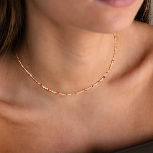 Gold Necklaces for Women Trendy, 14K Gold Plated Dainty Lip Chain Simple Choker Hypoallergenic Waterproof Boho Necklace Fashion Accessories Women Jewelry for Her - color: O chain-red