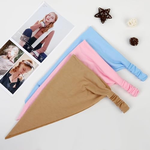 WOVOWOVO 8 Pcs Hair Scarf Headband for Women Girls Non Slip Elastic Boho Triangle Head Scarf Bandana - color: Breeze Apricot
