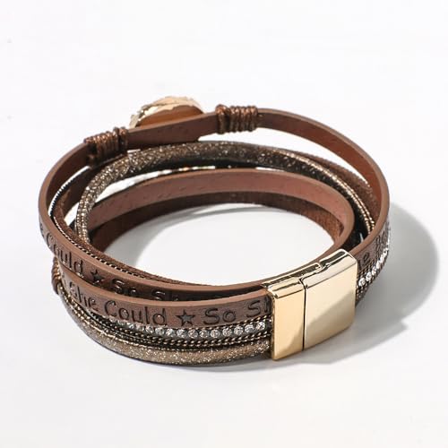 Artilady Leather Wrap Bracelets for Women - Pearl Bracelets Handmade Clasp Bangle Bracelet with Beads Jewelry Gift for Women and Mother - style: So She Did, Brown
