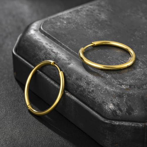 Stainless Steel Hoop Earrings for Women Gold Tone Geometric, Huggie Heart Twisted Minimalist Engraved Designs for Daily Wear - color: Gold-Heart02_25mm*25mm