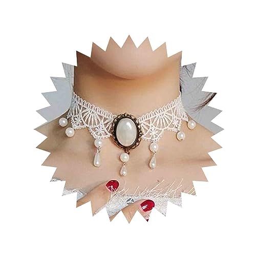 Boho Black Crystal Lace Choker Necklace Tassel Black Teardrop Necklace Choker Gothic Droplet Rhinestone Collar Necklace Retro Vintage Necklace Chain Jewelry for Women and Girls(Black A) - color: White B