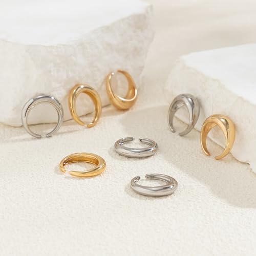 Chunky Rings for Women Adjustable Thick Rings Set Trendy Statement Stackable Ring for Women Chunky Jewlery Irregular Dome Flower Finger Knkuckle Thumb Ring - style: Style 4 - 8pcs tt