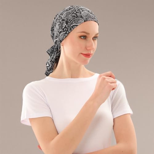 KAKU NANU Women Turban Chemo Beanies Pre Tied Caps Baggy Slouchy Headwear Sleep Scarf - color: Black Tied