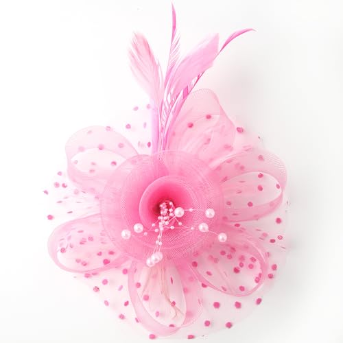 Fascinators Hat Pearl Earrings Necklace Bracelets Gloves 1920s Headband Hair Clips Women Flower Mesh Feather Headpiece Headwear Halloween Carnival Cocktail Wedding Tea Party Accessories Pink - color: Pink