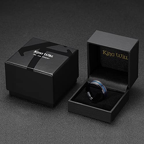 King Will Mens Tungsten Rings for Men Two Tone Grooved Mens Wedding Band Cool - color: Black & Blue 8mm