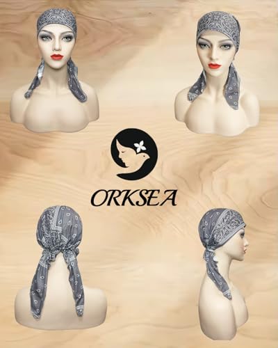 Chemo Headwear for Women Pre-Tied Head Scarf Headwraps Soft Turbans Cancer Hats Chemo Beanie Coverings Scarves - color: Grey Nuts
