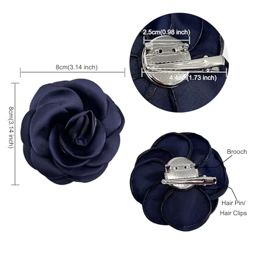 Sanrich Women's Brooches 4pcs Rose Flower Hair Clip Mexican Hair Flowers Clips Hairpin Brooch Tea Party Hats Headpieces (navy blue) - color: navy blue