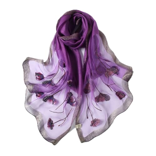 Jeelow Silk Blend Floral Fashion Scarf Shawl Wrap Lightweight Sheer For Women Floral Embroidery Wedding Party Prom - color: Purple Monet 1