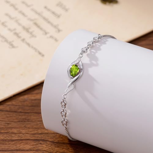HPQQ Birthstone Bracelet for Women 925 Sterling Silver Infinity Love Jewelry Anniversary Birthday Mothers Day Gifts for Mom Wife Her - color: 08-August-Peridot