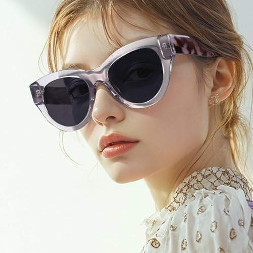 ZENOTTIC Polarized Sunglasses Women Round: Trendy Sun Glasses for Ladies - Retro Classic Shades UV400 Protection - color: C03 Crystal Grey Frame Grey Lens