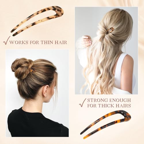 2 Pack Benefree French Style Cellulose Acetate Tortoise Shell U Shaped 4.7 inch Hair Pins Fork 2 Prong Updo Chignon Pin for Women Girls Hairstyle Accessories（Tortoiseshell and White Tortoiseshell) - color: Tortoiseshell&White Tortoiseshell