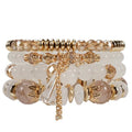 Bohemian Bracelet Sets for Women - 4-Pack Stackable Stretch Bead Bracelets with Black＆White Crystal & Gold Accessories, Multi-Layer Boho Jewelry - color: white