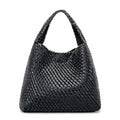 Woven Tote Bag For Women, Large Vegan Leather Travel Handbag, Casual Work Shoulder Bag, Underarm Commuter Hobo Bag With Purse - color: Black