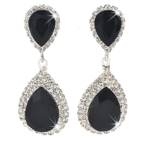 Bridal Statement Earrings for Women, Long Tassel Earrings Sparkling Rhinestones Crystals Earring Exaggerated Wedding Bridal Earrings Elegant Jewelry for Wedding Engagement Party - color: Black