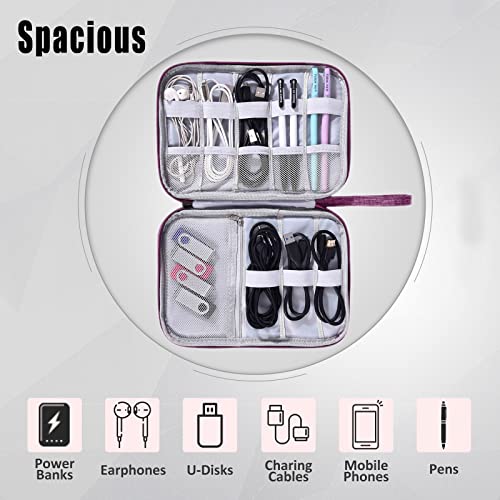 CILLA Travel Cord Organizer Case, Portable Waterproof Storage Bag for Charger, Cord, USB, Power Bank, Earphone, SD Card, Travel Essentials - color: single-purple