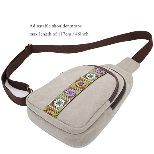 SILKAREA Canvas Sling Bag for Wome Crossbody Purse Small Sling Backpack Purse Travel Hiking Chest Bag Daypack - color: Light Grey