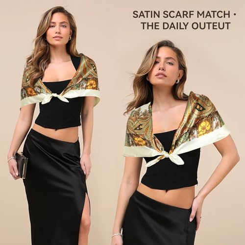 Head Scarf for Women Hair - 2 Pack 35" Square Satin Scarf, Silk Hair Scarf for Women Head Wrap for Sleeping - color: Cream & Red
