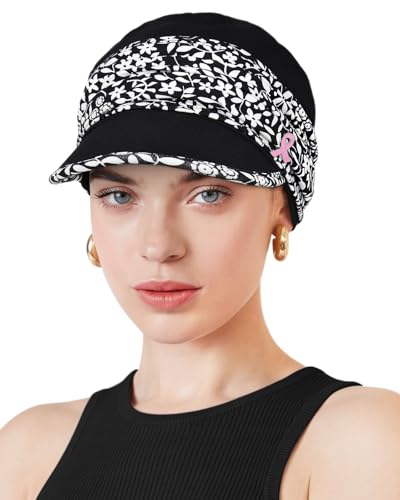 Chemo Headwear Viscose Newsboy Cap for Women Summer Hats - color: Black White