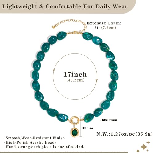 Multicolor Irregular Beaded Necklace for Women Chunky Resin Oval Bead Choker with Cubic Zirconia Pendant Summer Beach Mothers Day Gifts - color: XL23350B