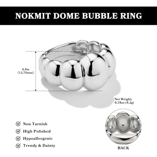 NOKMIT 14K Gold Filled Chunky Statement Rings for Women Cute Puffy Dome Croissant Thumb Band Non Tarnish Comfort Fit Size 5-10 - color: Bubble-Silver