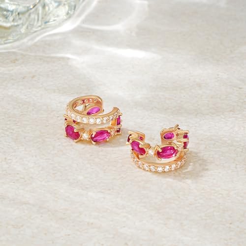 WEARON Ear Cuff Earrings for Women, Ear Cuffs Non Piercing, 14K Gold Plated Jewelry Zircon Diamond Turquoise Earrings Hypoallergenic Jewelry Gifts for Woman - color: Red/Single