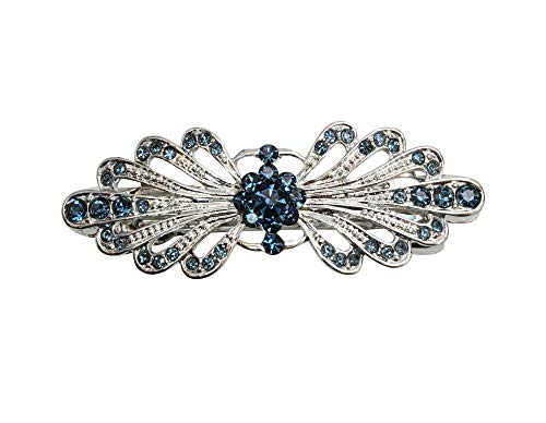 Faship Navy Blue Small Mini Floral Hair Barrette Clip - color: Navy blue