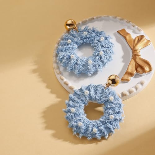 Coiris Bohemian Statement Dangle Earrings for Women Denim Leather Shells Pearl Polygonal Leaf Circle Drop Earrings for Women - style: Denim Pearl